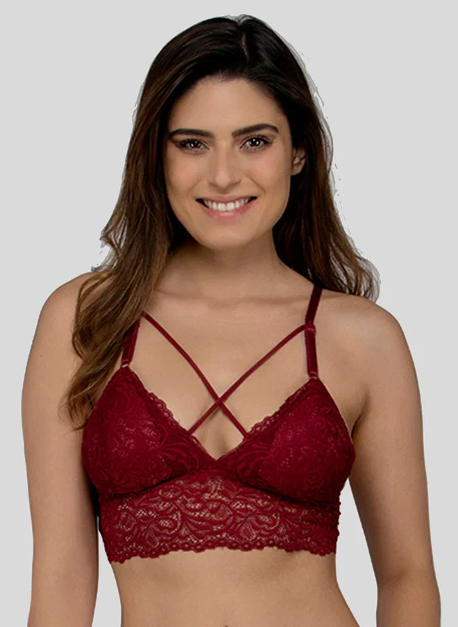 ليس اند مي  Laceandme Maroon Lace Non-Wired Lightly Padded Bralette Bra 4304